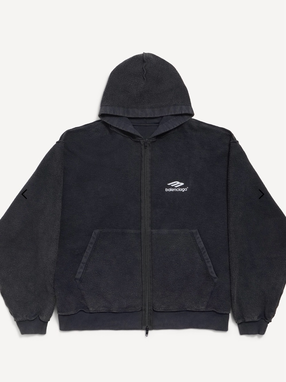 Balenciaga Black Hooded Fleece Zip Jacket